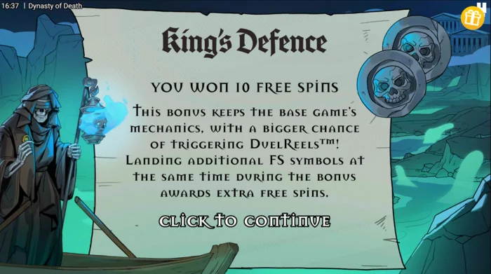 Dynasty of Death - activación de Free Spins King's Defence